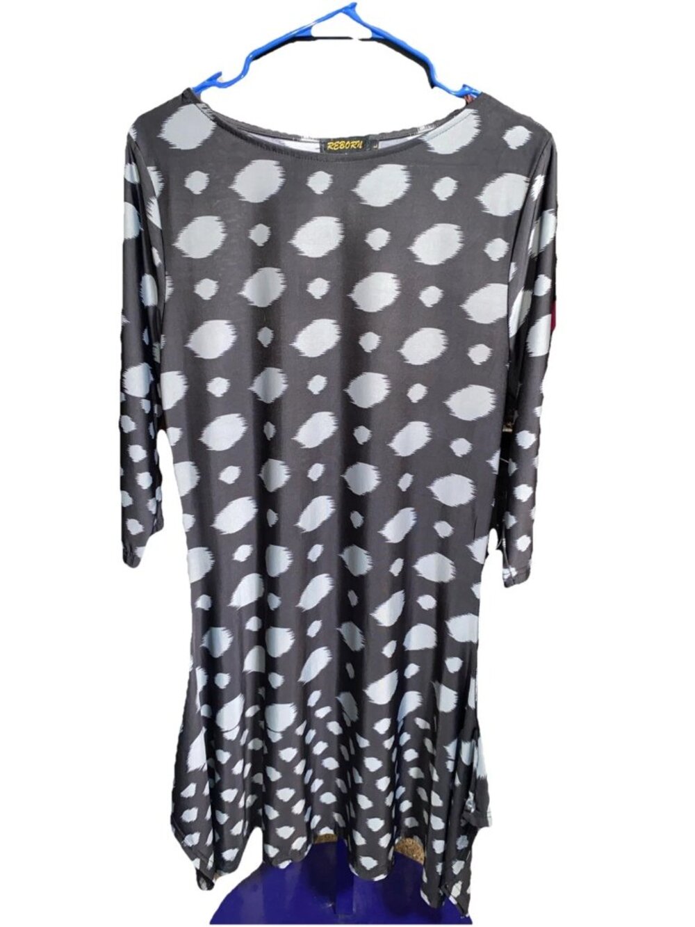 Reborn Dress Women Size Large Black Gray Floral Long Sleeve Scoop Neck